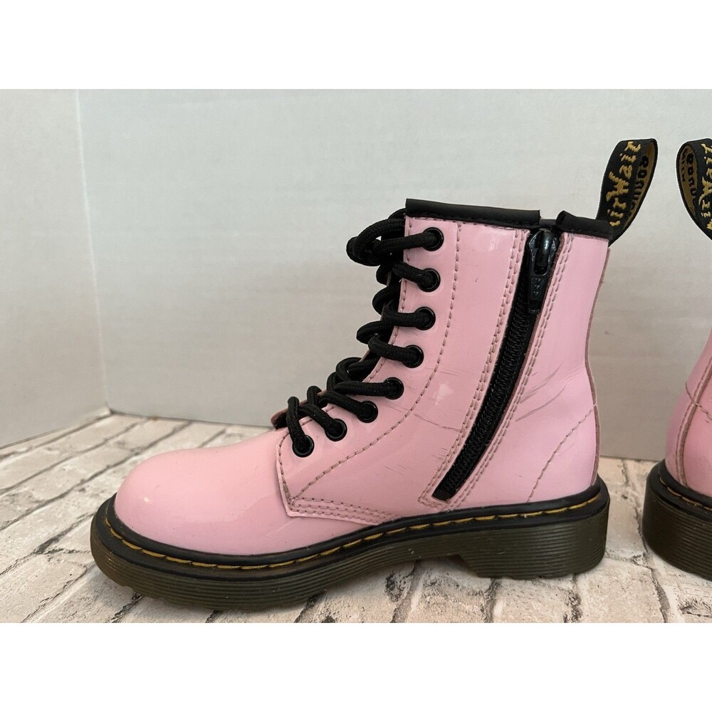 Dr. Martens Combat Boots Girls Kids US SZ 12 Pink Patent Leather Shoes Doc 1460J - Picture 9 of 13